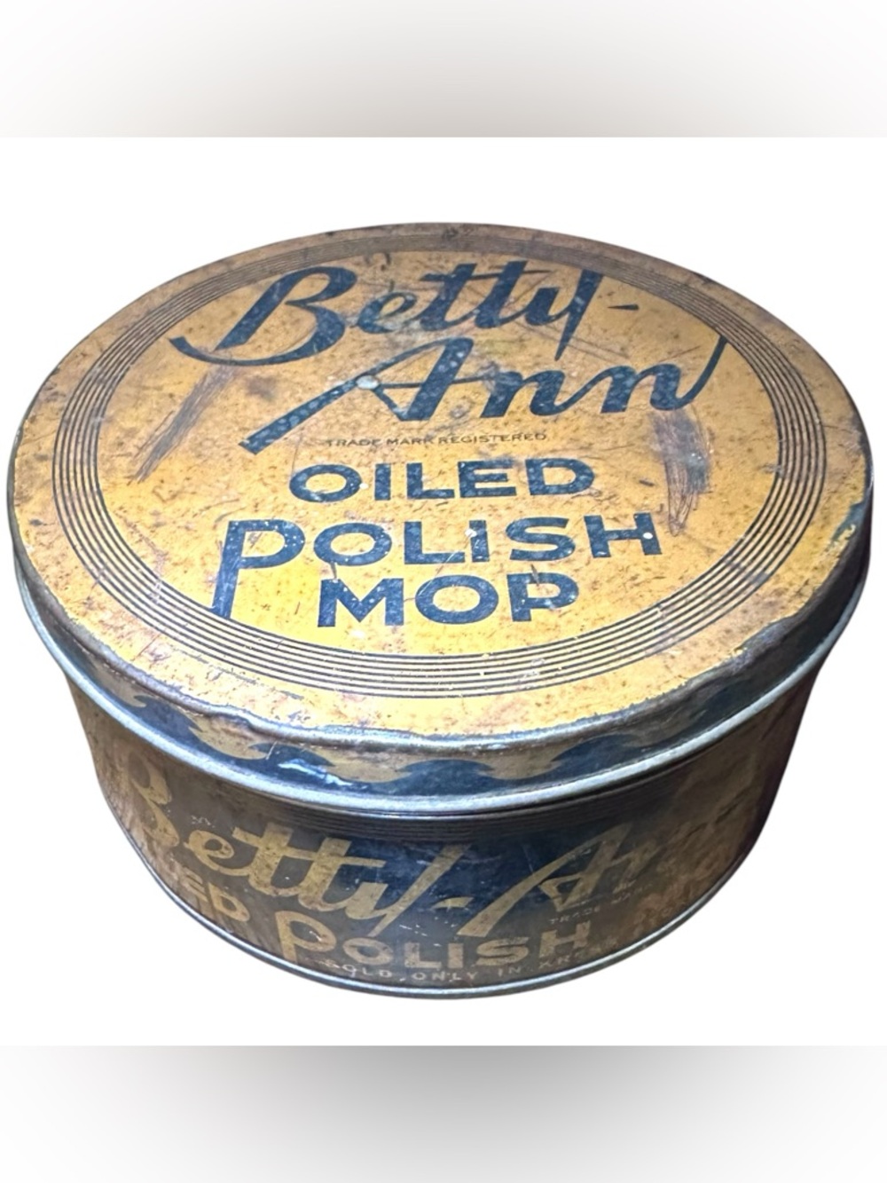 Vintage Betty Ann Oiled Polish Mop Tin Kress Store Advertising Black Gold  Decor